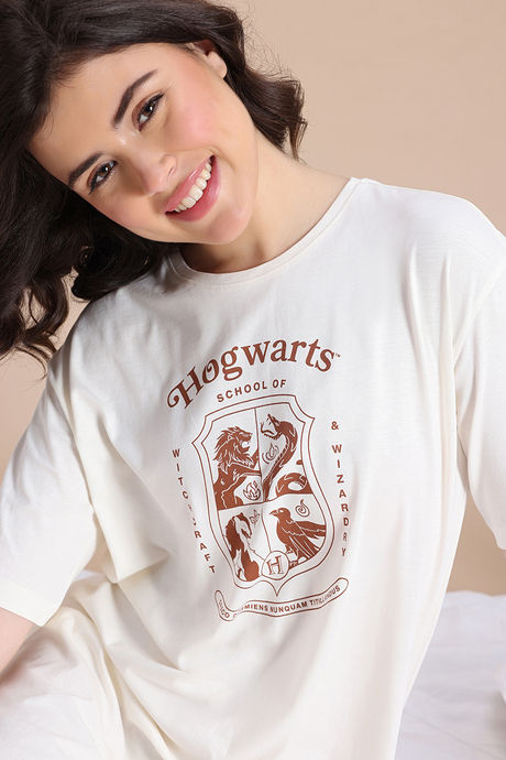 Zivame Harry Potter Knit Cotton Loungewear Dress - Whisper White — image 6